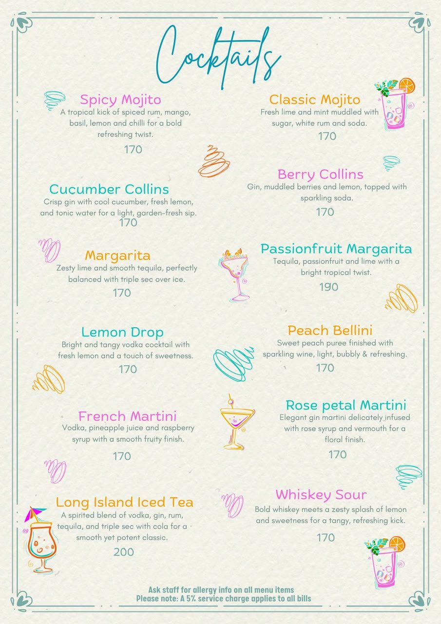 Menu page 6: Cocktails