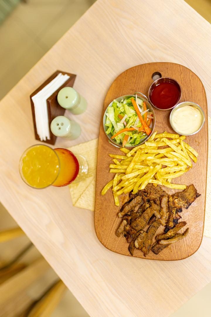 Steak platter with fries and salad